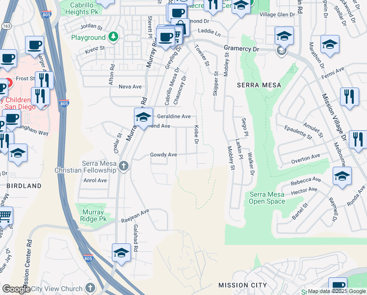 map of restaurants, bars, coffee shops, grocery stores, and more near 2728 Russmar Drive in San Diego