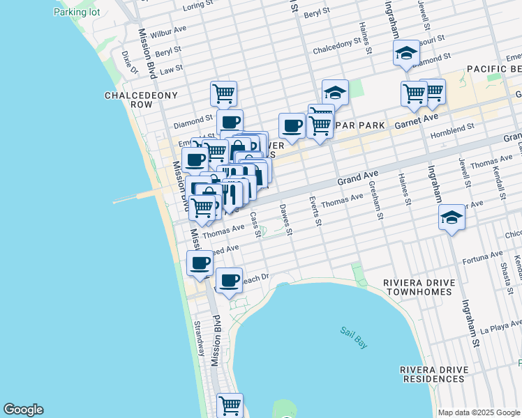 map of restaurants, bars, coffee shops, grocery stores, and more near in San Diego