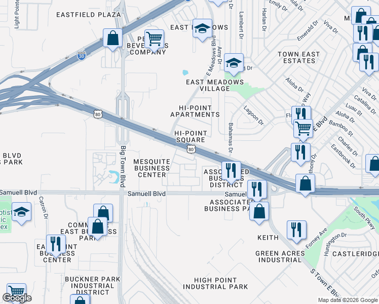 map of restaurants, bars, coffee shops, grocery stores, and more near 4200 U.S. 80 in Mesquite
