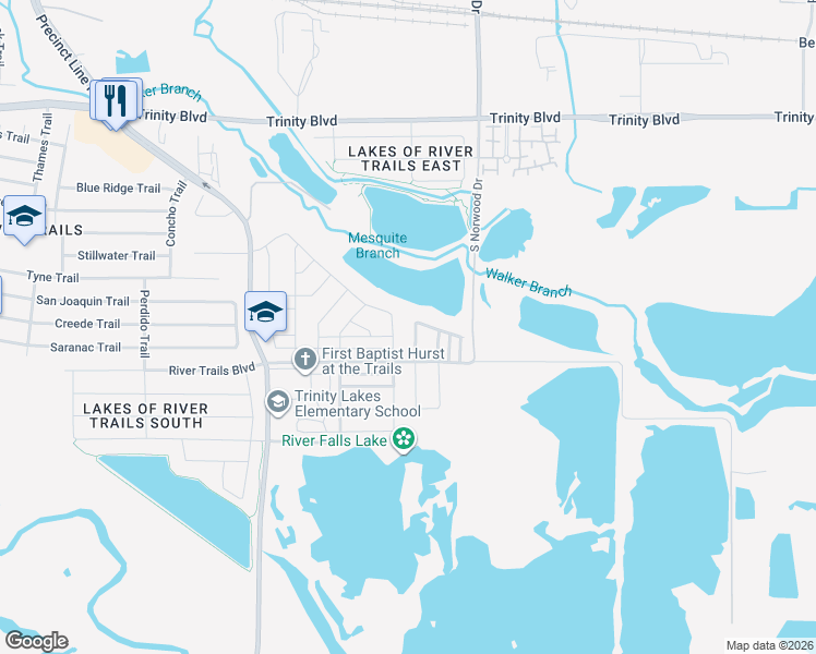 map of restaurants, bars, coffee shops, grocery stores, and more near 2616 Stadium View Drive in Fort Worth