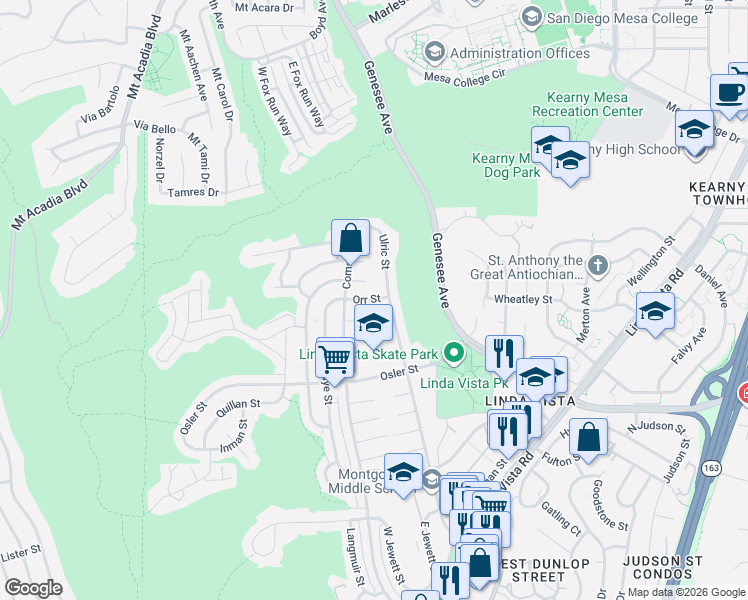 map of restaurants, bars, coffee shops, grocery stores, and more near 6658 Bell Court in San Diego