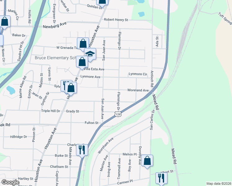 map of restaurants, bars, coffee shops, grocery stores, and more near 609 Richmond Street in Macon