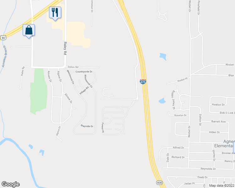 map of restaurants, bars, coffee shops, grocery stores, and more near 4998 Hawaiian Village Drive in Macon