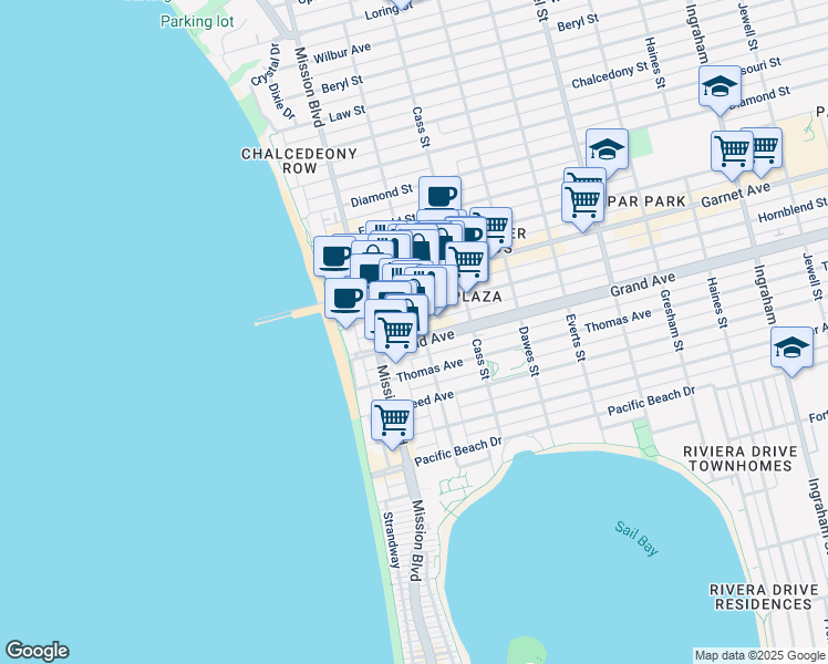 map of restaurants, bars, coffee shops, grocery stores, and more near 898 Hornblend Street in San Diego