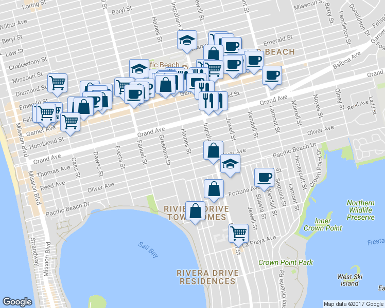 map of restaurants, bars, coffee shops, grocery stores, and more near 4263 Haines Street in San Diego