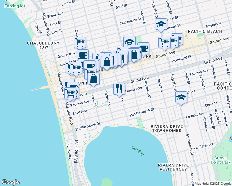 map of restaurants, bars, coffee shops, grocery stores, and more near 4330 Everts Street in San Diego