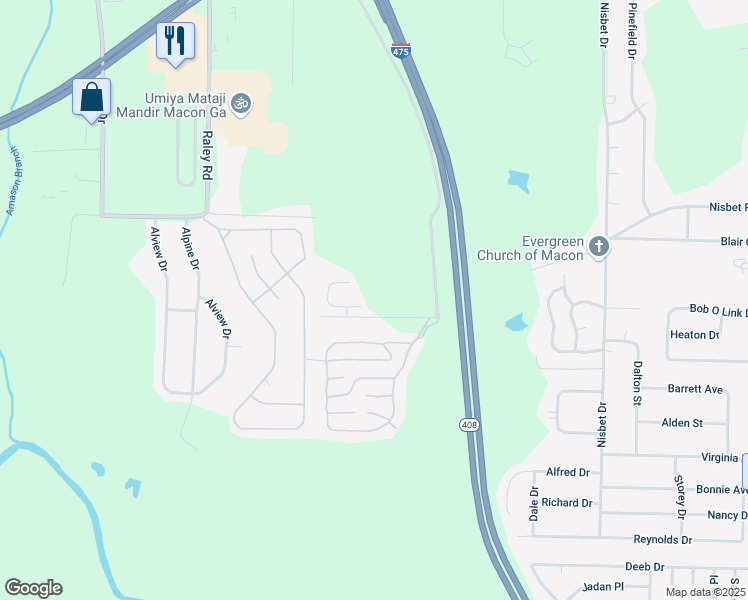 map of restaurants, bars, coffee shops, grocery stores, and more near 4998 Hawaiian Village Drive in Macon