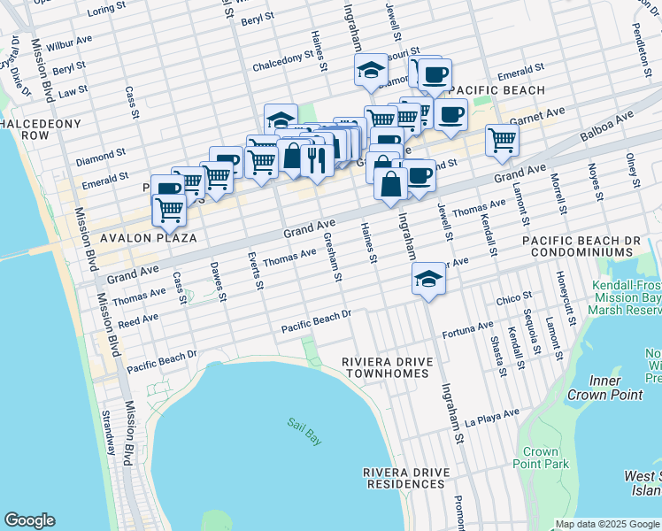 map of restaurants, bars, coffee shops, grocery stores, and more near 1376 Reed Avenue in San Diego