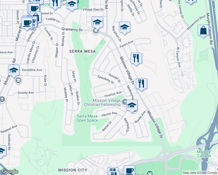 map of restaurants, bars, coffee shops, grocery stores, and more near 9230 Irvington Avenue in San Diego