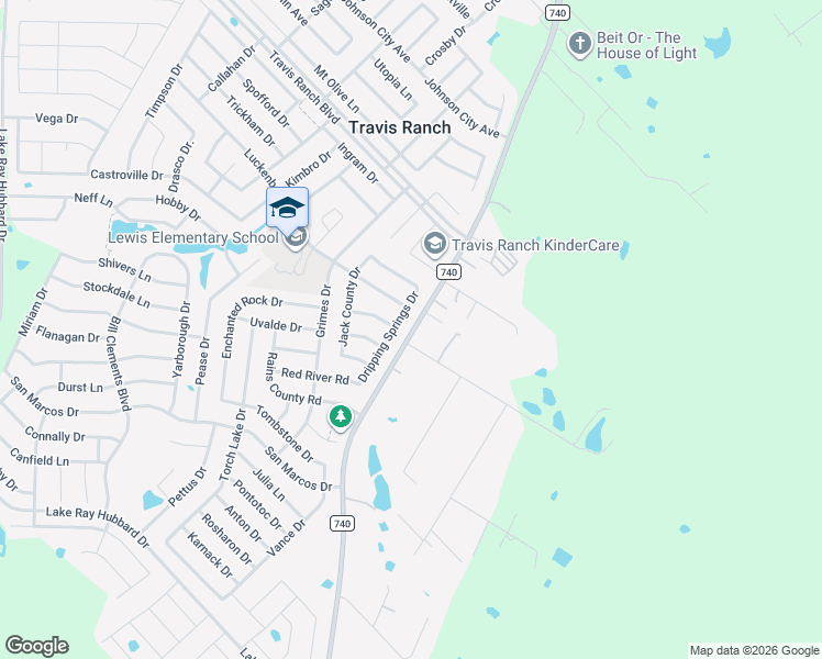 map of restaurants, bars, coffee shops, grocery stores, and more near 2046 Dripping Springs Drive in Forney