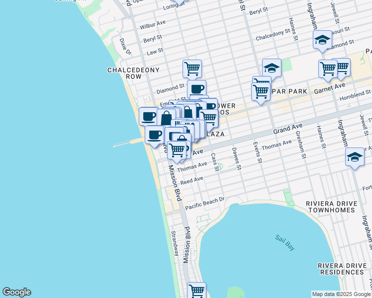 map of restaurants, bars, coffee shops, grocery stores, and more near 898 Hornblend Street in San Diego