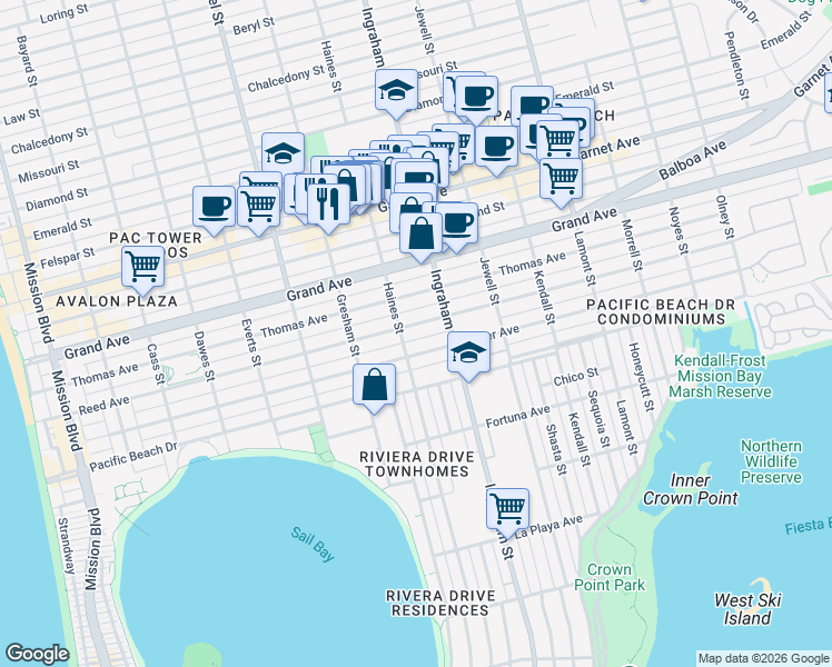map of restaurants, bars, coffee shops, grocery stores, and more near 4263 Haines Street in San Diego