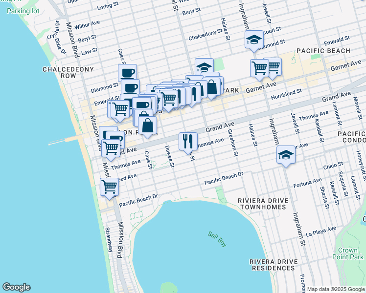 map of restaurants, bars, coffee shops, grocery stores, and more near 4330 Everts Street in San Diego