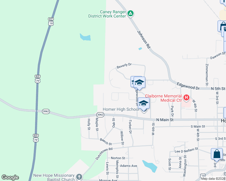 map of restaurants, bars, coffee shops, grocery stores, and more near 220 Bolling Drive in Homer