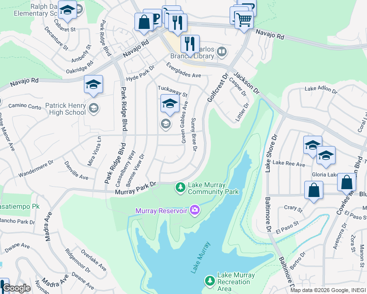 map of restaurants, bars, coffee shops, grocery stores, and more near 7087 Belle Glade Lane in San Diego