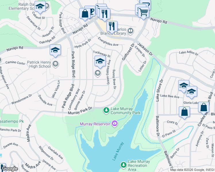 map of restaurants, bars, coffee shops, grocery stores, and more near 7087 Belle Glade Ln in San Diego