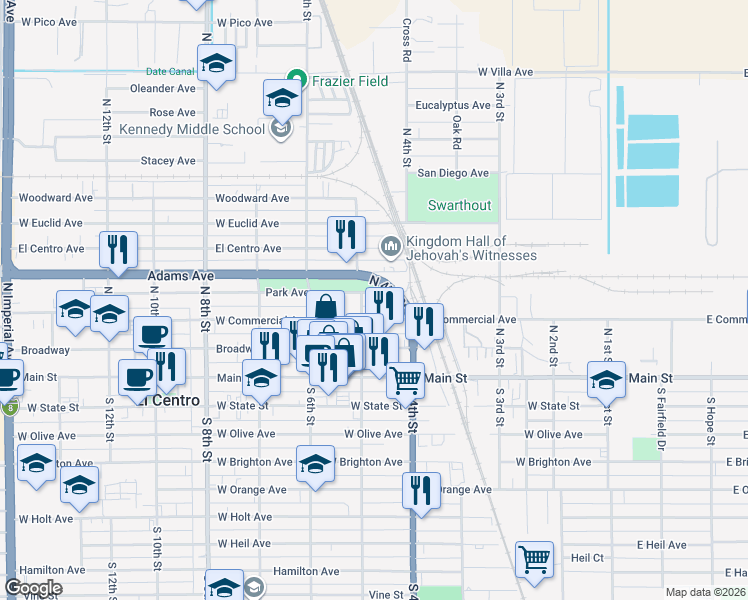 map of restaurants, bars, coffee shops, grocery stores, and more near in El Centro