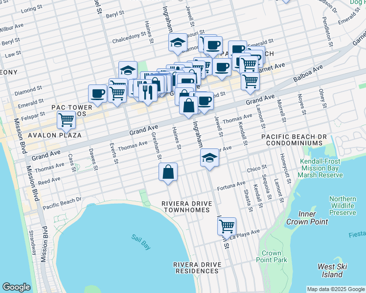 map of restaurants, bars, coffee shops, grocery stores, and more near 4263 Haines Street in San Diego