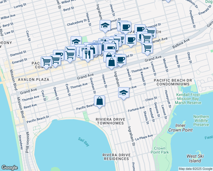 map of restaurants, bars, coffee shops, grocery stores, and more near 4263 Haines Street in San Diego