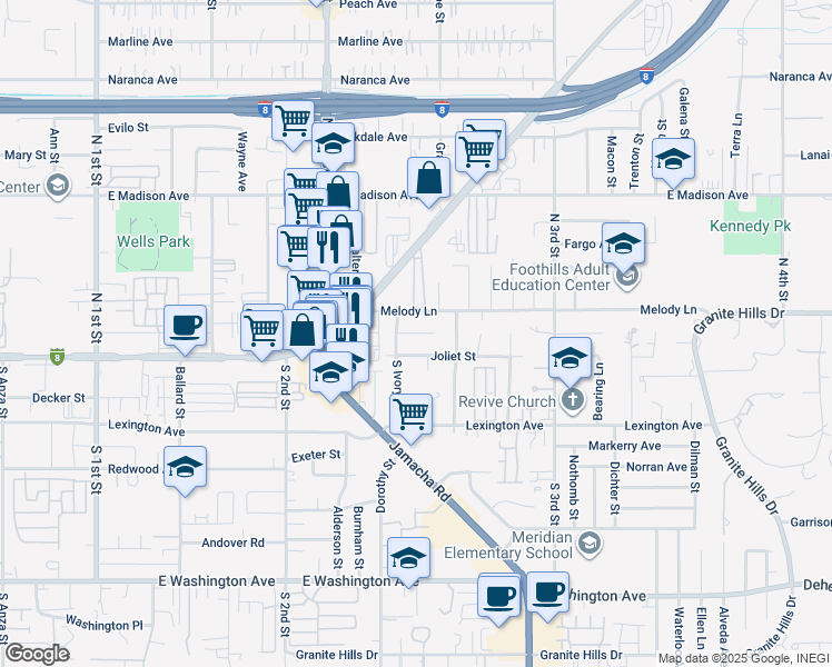 map of restaurants, bars, coffee shops, grocery stores, and more near 1366 Ivory Court in El Cajon