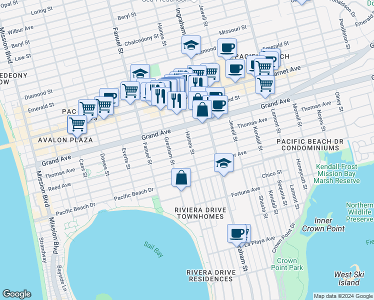 map of restaurants, bars, coffee shops, grocery stores, and more near 4263 Haines Street in San Diego