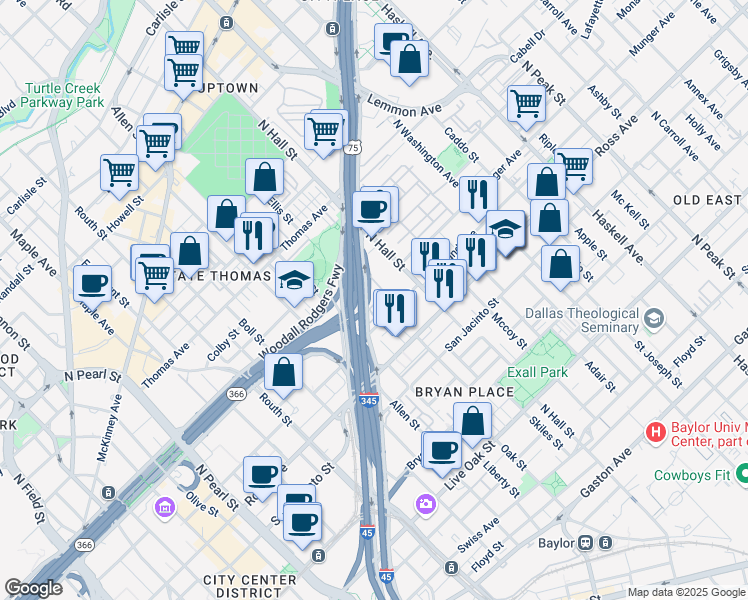 map of restaurants, bars, coffee shops, grocery stores, and more near 3114 Munger Avenue in Dallas