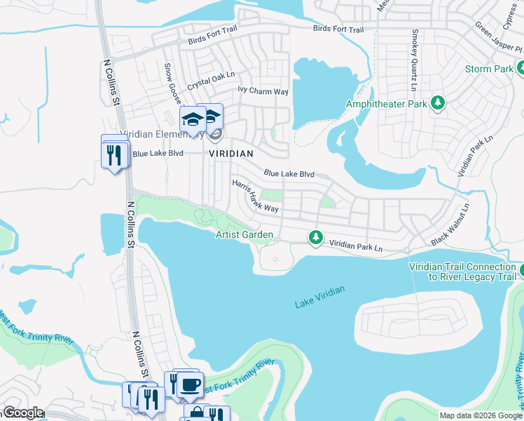 map of restaurants, bars, coffee shops, grocery stores, and more near 1108 Badger Vine Lane in Arlington