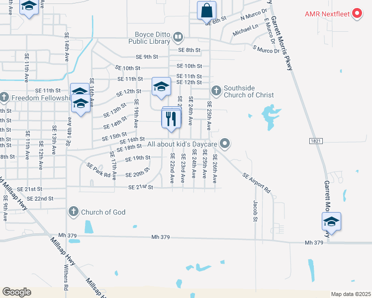 map of restaurants, bars, coffee shops, grocery stores, and more near 1702 Southeast 24th Avenue in Mineral Wells
