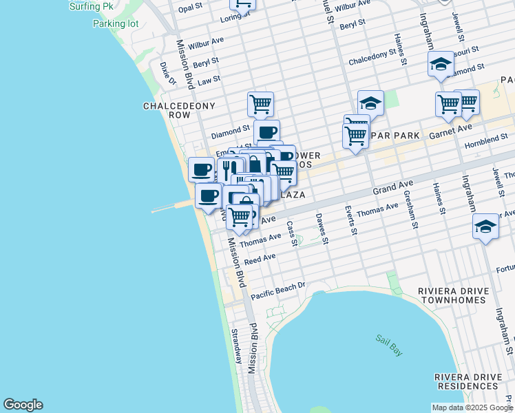 map of restaurants, bars, coffee shops, grocery stores, and more near 898 Hornblend Street in San Diego