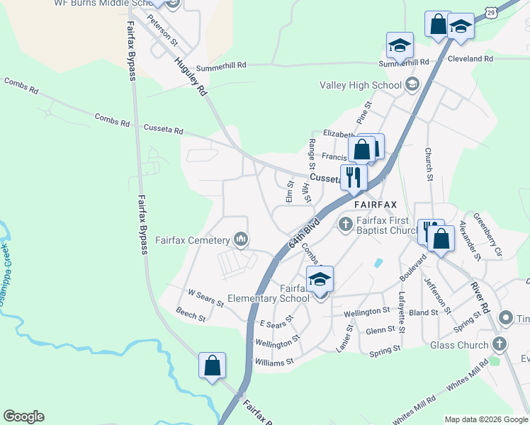 map of restaurants, bars, coffee shops, grocery stores, and more near 216 Combs Street in Valley