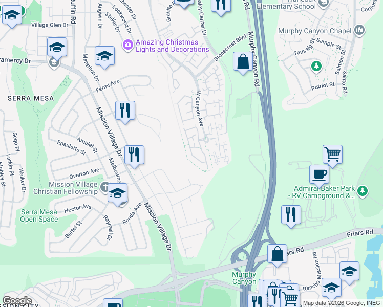 map of restaurants, bars, coffee shops, grocery stores, and more near 2674 West Canyon Avenue in San Diego