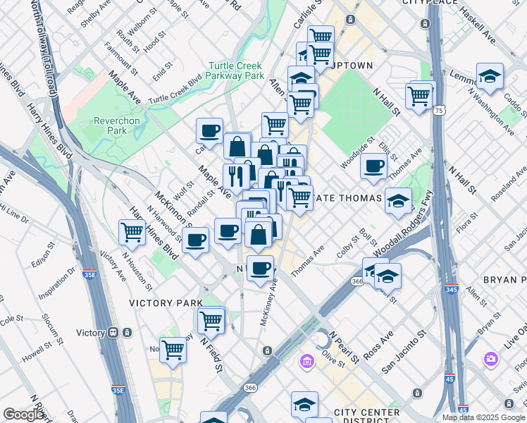 map of restaurants, bars, coffee shops, grocery stores, and more near 2417 Mahon Street in Dallas