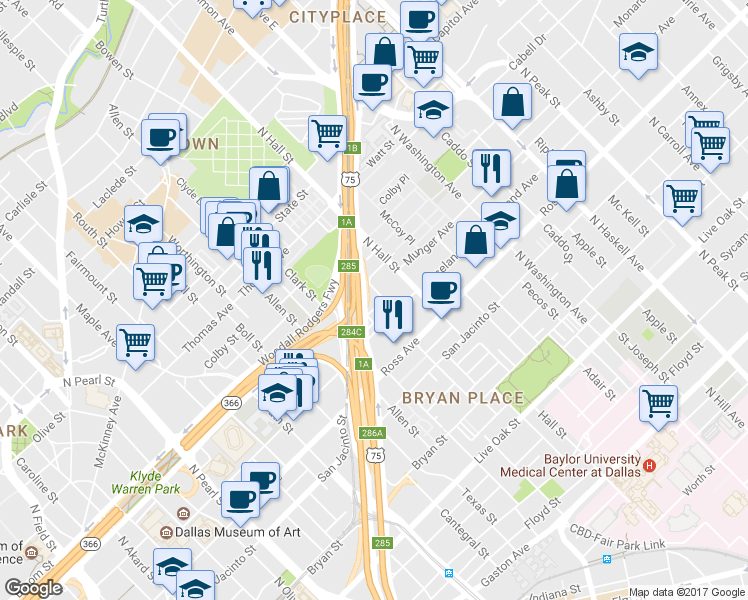 map of restaurants, bars, coffee shops, grocery stores, and more near 3114 Munger Avenue in Dallas