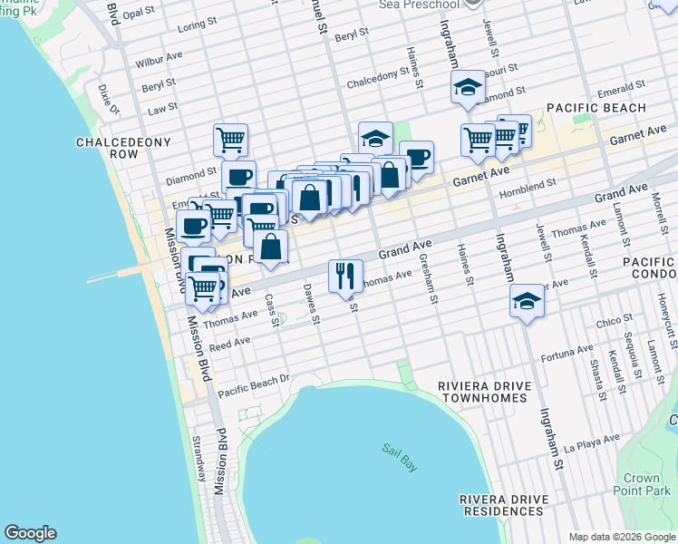 map of restaurants, bars, coffee shops, grocery stores, and more near 4330 Everts Street in San Diego