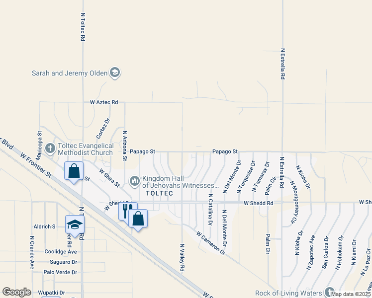 map of restaurants, bars, coffee shops, grocery stores, and more near 4205 North Valley Road in Eloy