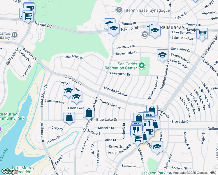 map of restaurants, bars, coffee shops, grocery stores, and more near 6307 Lake Decatur Avenue in San Diego