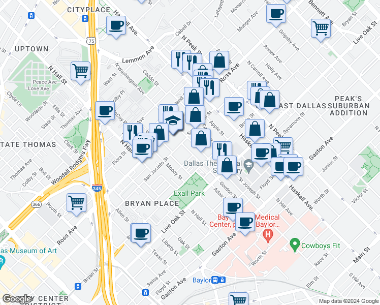 map of restaurants, bars, coffee shops, grocery stores, and more near 1502 Pecos Street in Dallas