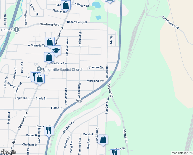 map of restaurants, bars, coffee shops, grocery stores, and more near 3870 Desoto Drive in Macon