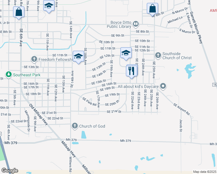 map of restaurants, bars, coffee shops, grocery stores, and more near 1911 Southeast 18th Street in Mineral Wells