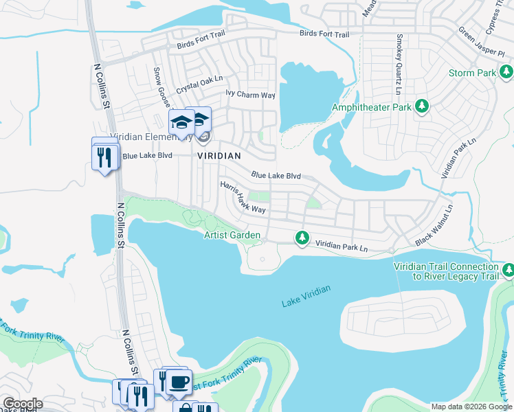 map of restaurants, bars, coffee shops, grocery stores, and more near 1108 Badger Vine Lane in Arlington