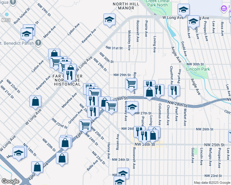 map of restaurants, bars, coffee shops, grocery stores, and more near 2807 Rosen Ave in Fort Worth