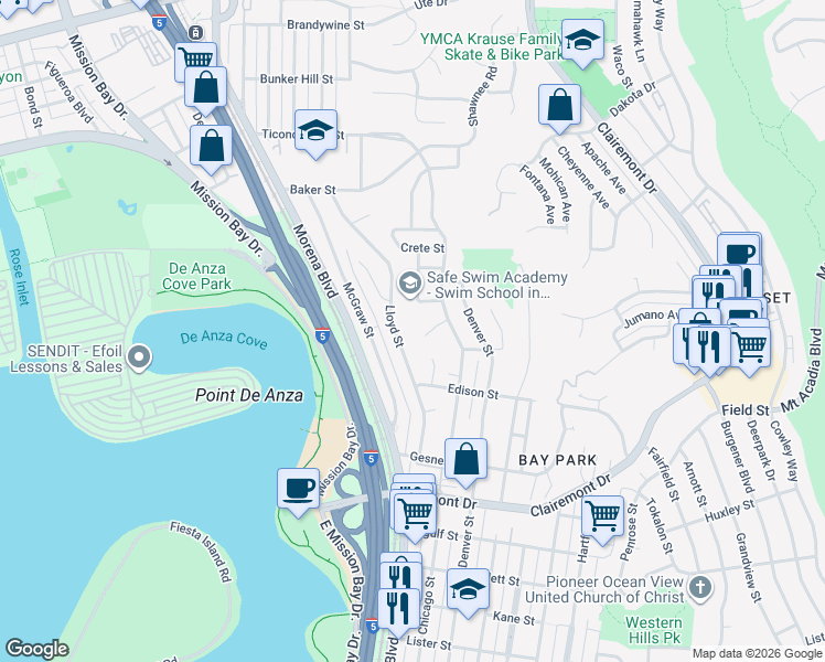 map of restaurants, bars, coffee shops, grocery stores, and more near 4116 Bonanza Avenue in San Diego