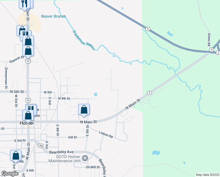 map of restaurants, bars, coffee shops, grocery stores, and more near 107 Hunter Street in Homer