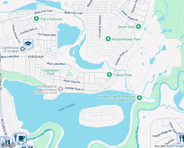 map of restaurants, bars, coffee shops, grocery stores, and more near 1314 Blue Lake Boulevard in Euless