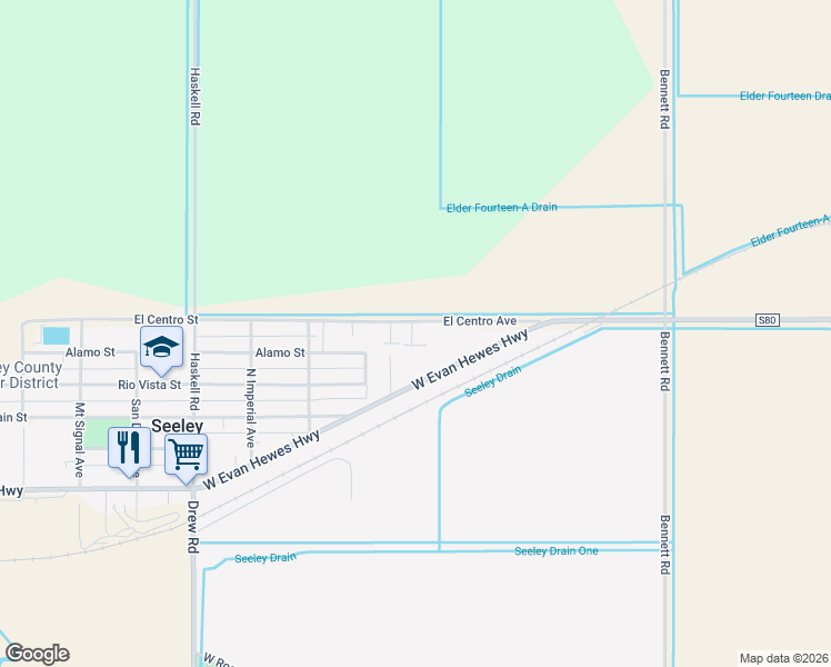 map of restaurants, bars, coffee shops, grocery stores, and more near 1695-1699 El Centro Street in El Centro