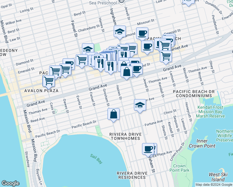 map of restaurants, bars, coffee shops, grocery stores, and more near 4263 Haines Street in San Diego