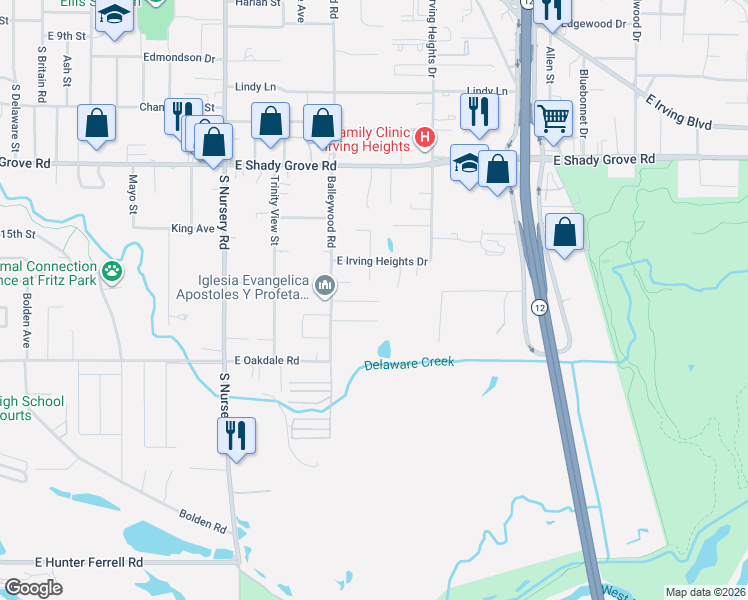 map of restaurants, bars, coffee shops, grocery stores, and more near 1428 Brenda Drive in Irving