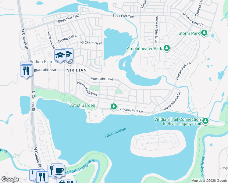map of restaurants, bars, coffee shops, grocery stores, and more near 1230 Lace Bark Way in Arlington