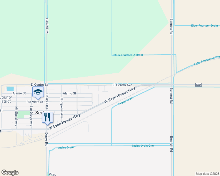 map of restaurants, bars, coffee shops, grocery stores, and more near 1695 El Centro Street in El Centro