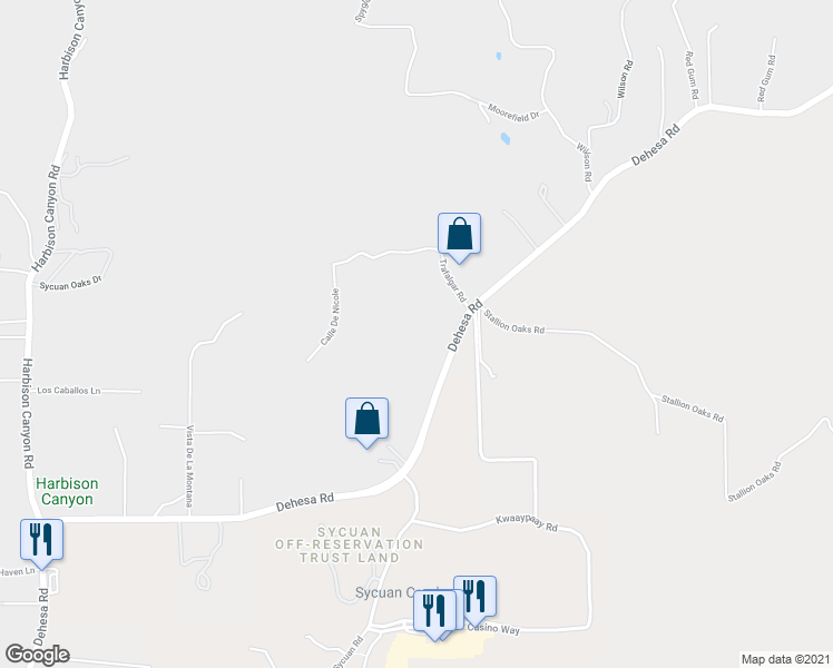 map of restaurants, bars, coffee shops, grocery stores, and more near 5644 Dehesa Road in El Cajon